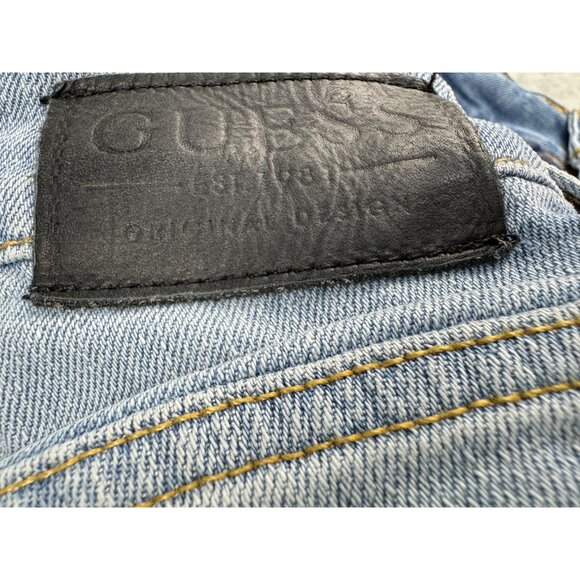 Guess Mens Slim Tapered Jeans Size 31 Y2K Distress Comfort Light Blue Denim - Picture 14 of 16